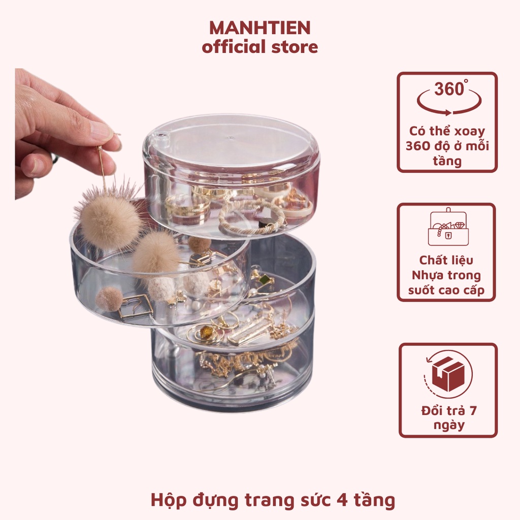 Hộp đựng trang sức , khay đựng mỹ phẩm trang sức bằng nhựa xoay 360 độ  DTM Store