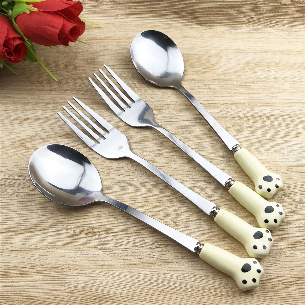 Muỗng/ Nĩa ăn trái cây bằng thép không gỉ hình chân mèo dễ thương