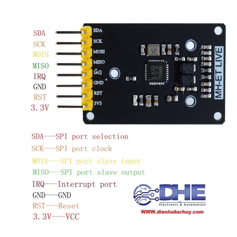 MẠCH NHẬN DẠNG THẺ TỪ RFID RC522 MINI - TẦN SỐ 13.56MHZ, HỖ TRỢ MIFARE S50, S70, LIGHT, PRO...