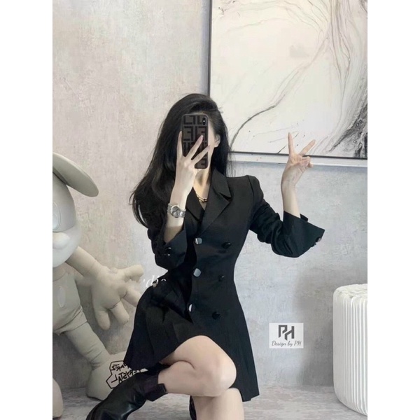 Váy vest xếply khuy tròn