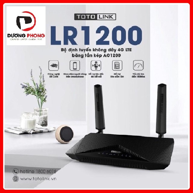 Bộ phát không dây 4G LTE băng tần kép AC1200 Totolink LR1200 -BH 24 Tháng Chính hãng