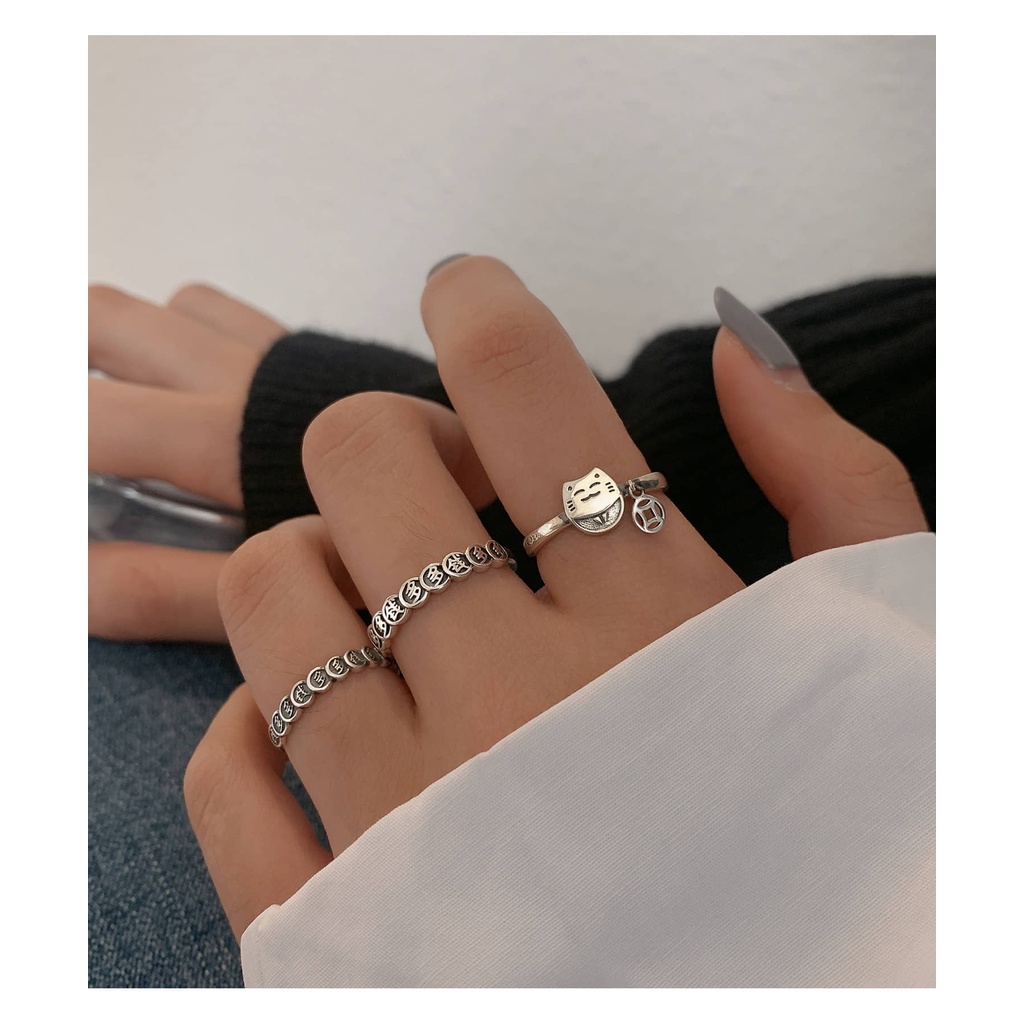 COMBO 2 NHẪN MÈO THẦN TÀI MAY MẮN - S925