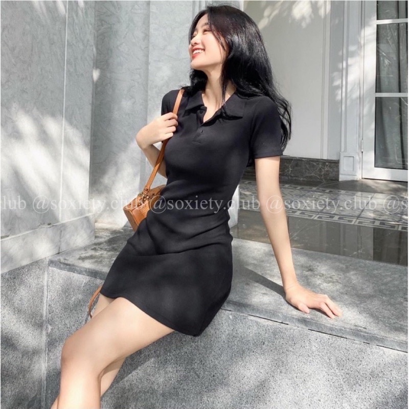 [HÌNH THẬT] Đầm Polo đen trẻ trung phù hợp mùa hè  D06
