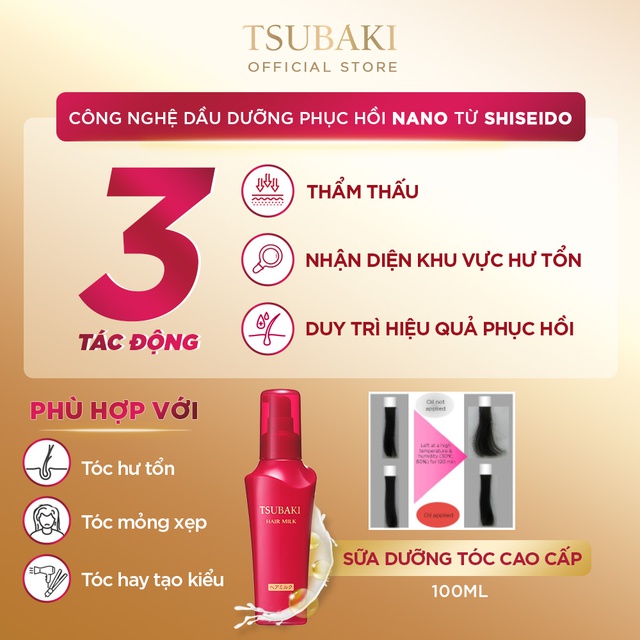 [Mã FMCGMALL -8% đơn 250k] Sữa dưỡng tóc Tsubaki chống nắng và phục hồi hư tổn 100ml