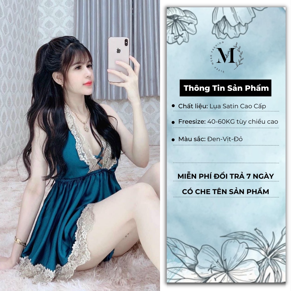 [ Lụa Cao Cấp ] Đồ ngủ sexy đan dây ngực phối ren gợi cảm mặc nhà chất liệu lụa satin mềm mịn 015 | BigBuy360 - bigbuy360.vn