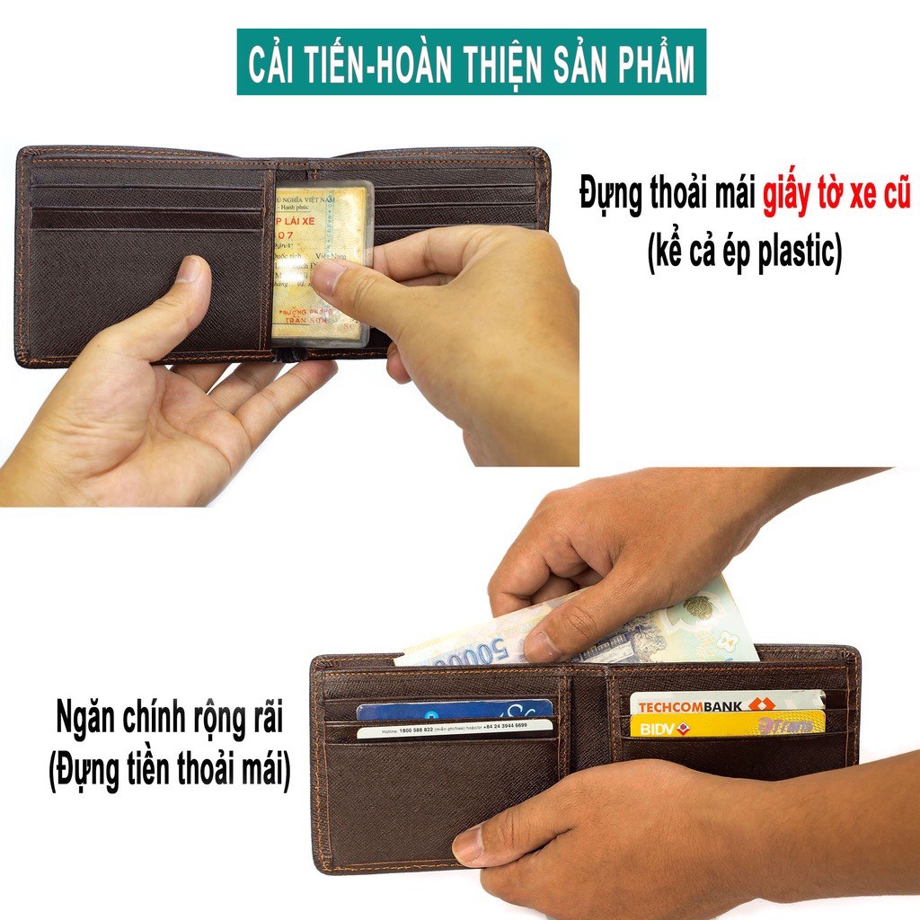 Ví nam da saffiano da thật siêu bền , kiểu dáng thời trang, ngăn để thẻ rộng rãi , full box