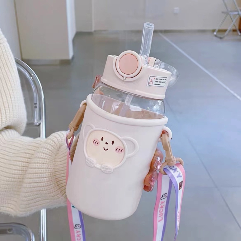 Bình Nước 580Ml Bằng Nhựa Không BPA Chống Rơi Vỡ Kèm Ống Hút Dễ Thương Tiện Dụng Cho Người Lớn Và Trẻ Em