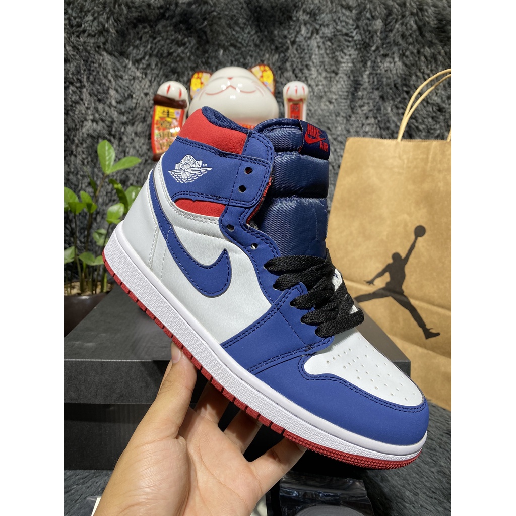 [Full box+bill] Giày Sneaker Jorrdan cao cổ xanh trắng đỏ SC full box bill và hộp bảo vệ