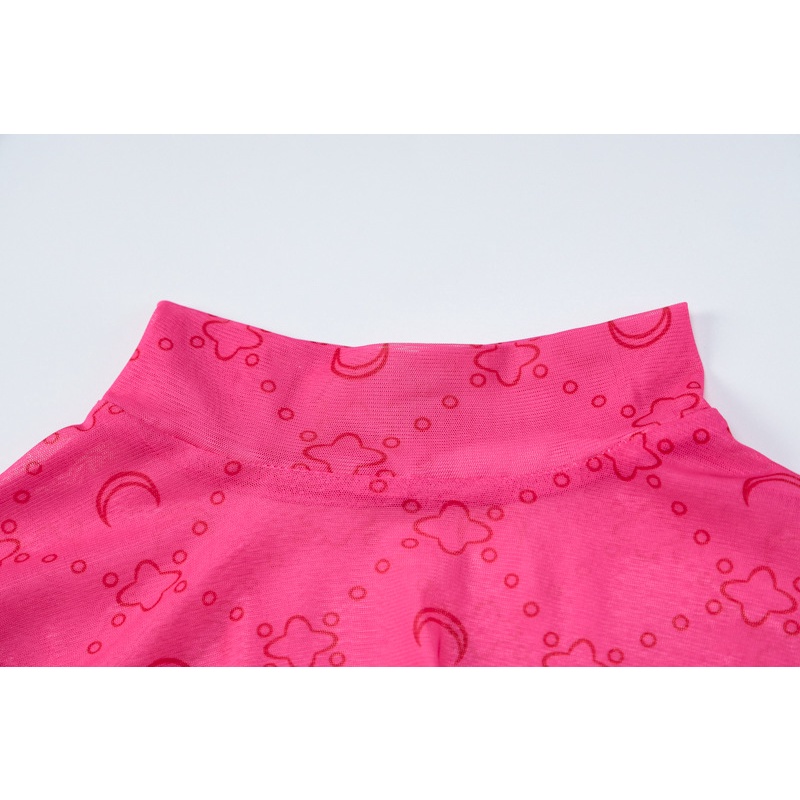 Áo Lưới Cổ Lọ Tay Dài Xuyên Thấu In Chữ Blackpink Rose Aespa Ningning Quyến Rũ