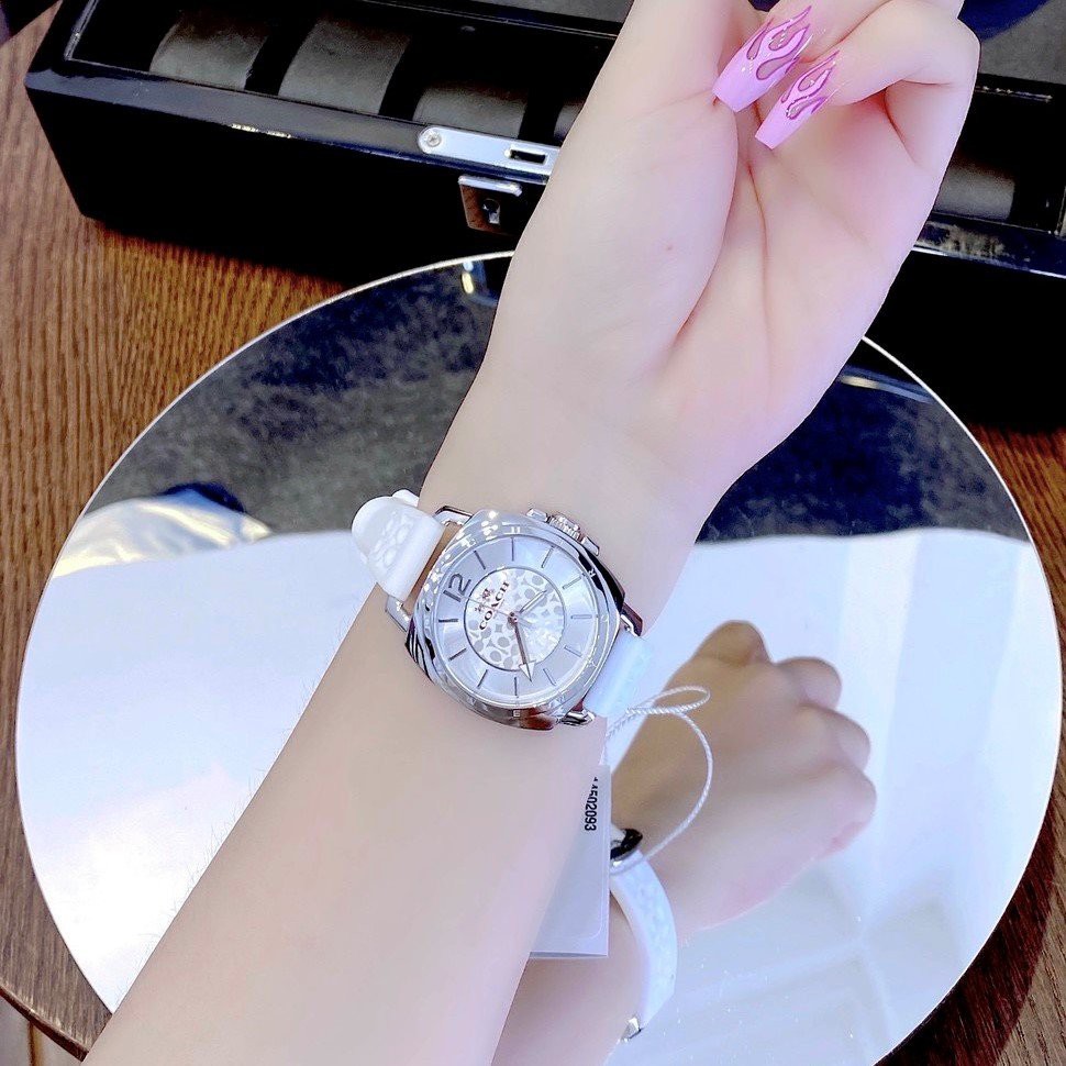 Đồng Hồ Nữ Coach 14502093 Dây Silicon Trắng Silver Chính Hãng 34mm