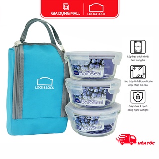 Bộ Túi Hộp Cơm Thủy Tinh Chịu Nhiệt 4EA Lock&Lock LLG821BS3 (380ml / Hộp) - giadungmall