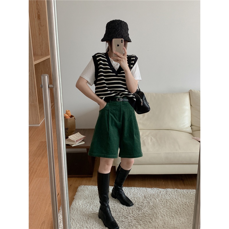 Áo Len Không Tay Cổ Chữ V Họa Tiết Kẻ Sọc Thời Trang Mùa Thu Phong Cách Retro