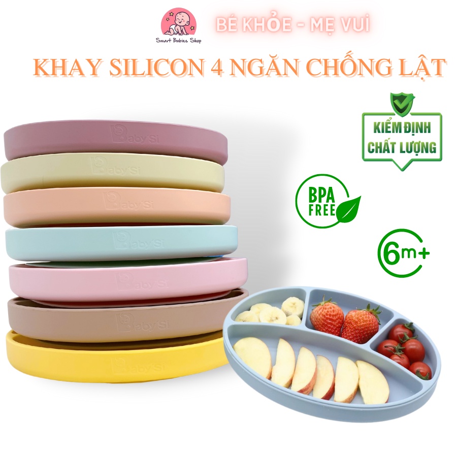 KHAY ĂN DẶM SILICONE, KHAY SILICONE 4 NGĂN BABYSI CHO BÉ ĂN DẶM