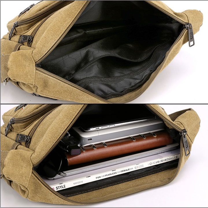 Túi Đeo Vai Nam 5 Ngăn 30cm, Túi Đeo Chéo Nam Vải Bố Cao Cấp , Đựng Vừa ipad TUI-54