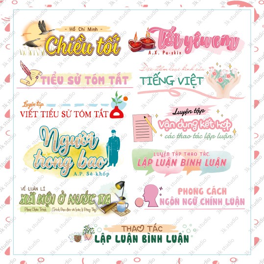 Set 81 sticker Ngữ Văn 11 - Có Tiếng Việt + Đọc thêm - Tem dán tựa bài văn học lớp 11 cả 2 học kì - Sticker văn 11