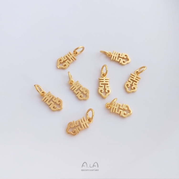 [Little Blu] Mặt Dây Chuyền Đôi Hình Nhân Vật Hai Mặt Chữ Happy Fu Mạ Vàng Cát Màu Sắc Mạnh Mẽ Phong Cách Việt Nam