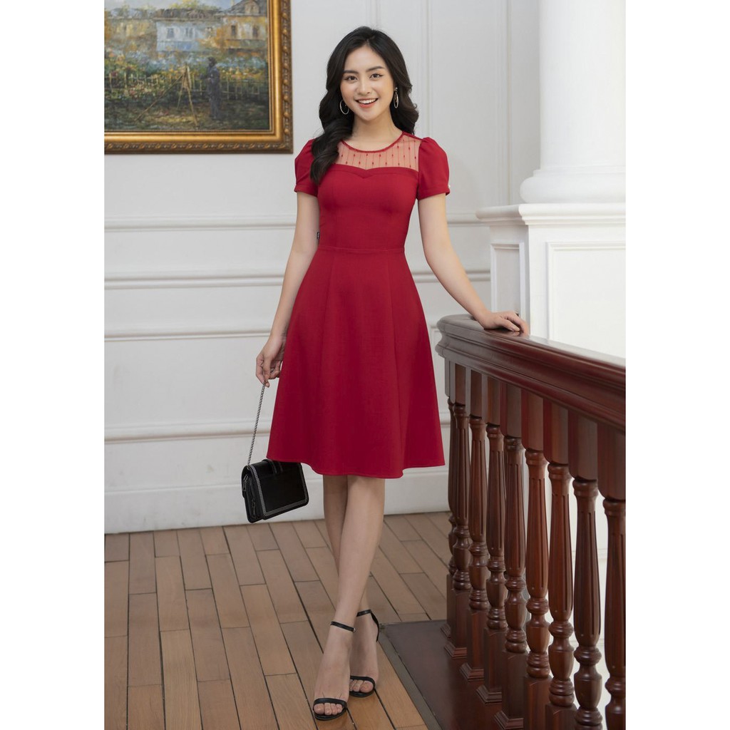 Đầm Nữ Dự Tiệc Đỏ Rạng Rỡ, Váy Nữ, Đầm Dáng Xoè Sang Chảnh Mey041, liin clothing