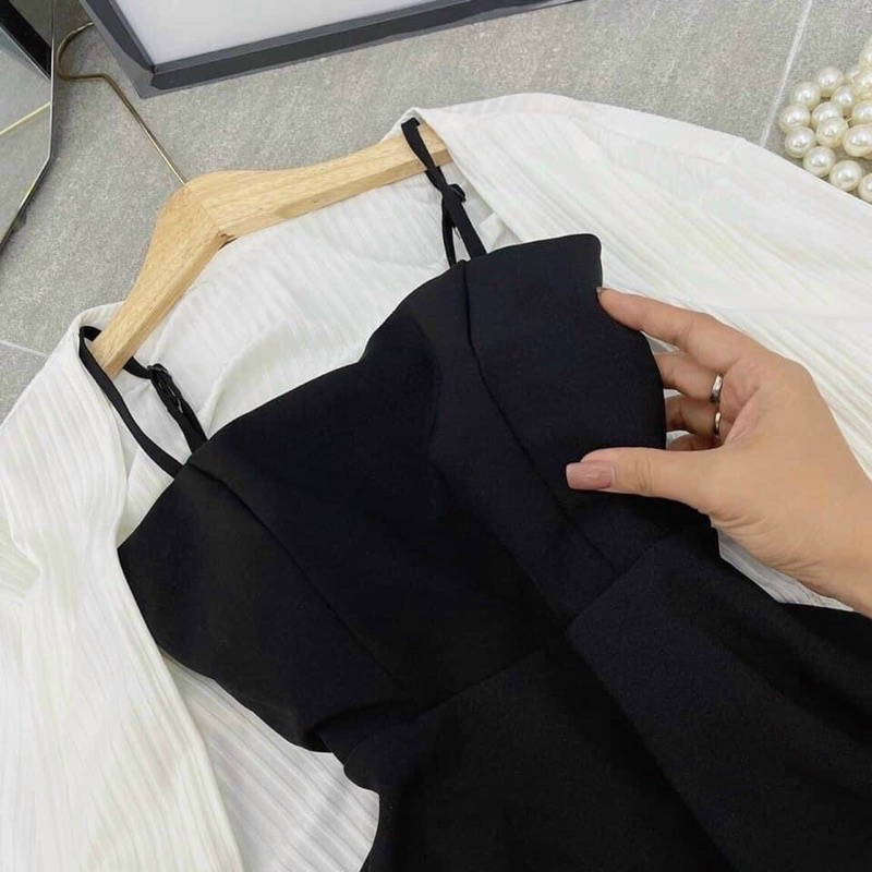 ❤️ SET ĐẦM ĐEN KÈM KHOÁC GÂN TRẮNG ❤️ | BigBuy360 - bigbuy360.vn