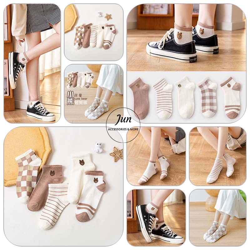 Tất Nữ Vớ Nữ Cổ Ngắn Set 5 Đôi Nhiều Màu Họa Tiết Dễ Thương Cute Chất Liệu Cotton Phong Cách Hàn Quốc [Tặng Kèm Túi Zip]
