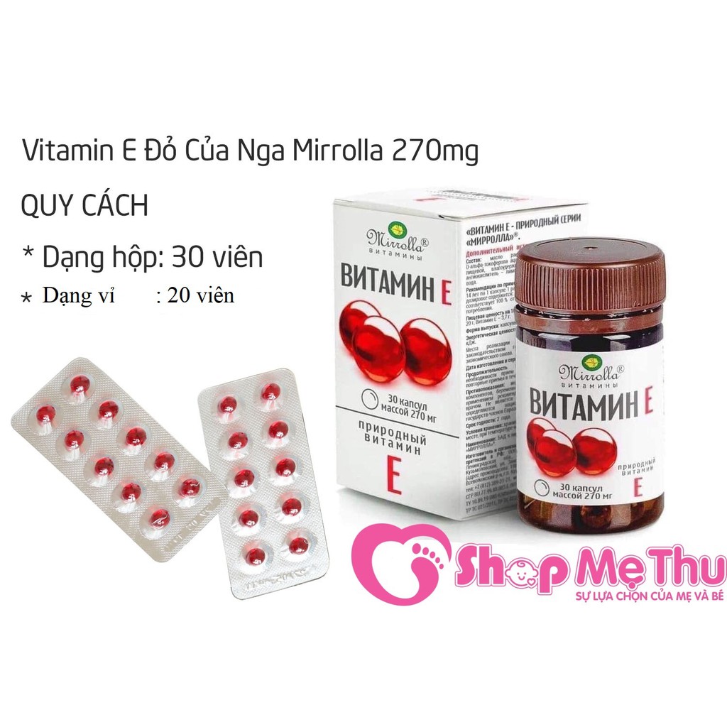 [CHÍNH HÃNG] Vitamin E đỏ Mirrolla NGA vỉ và lọ | BigBuy360 - bigbuy360.vn