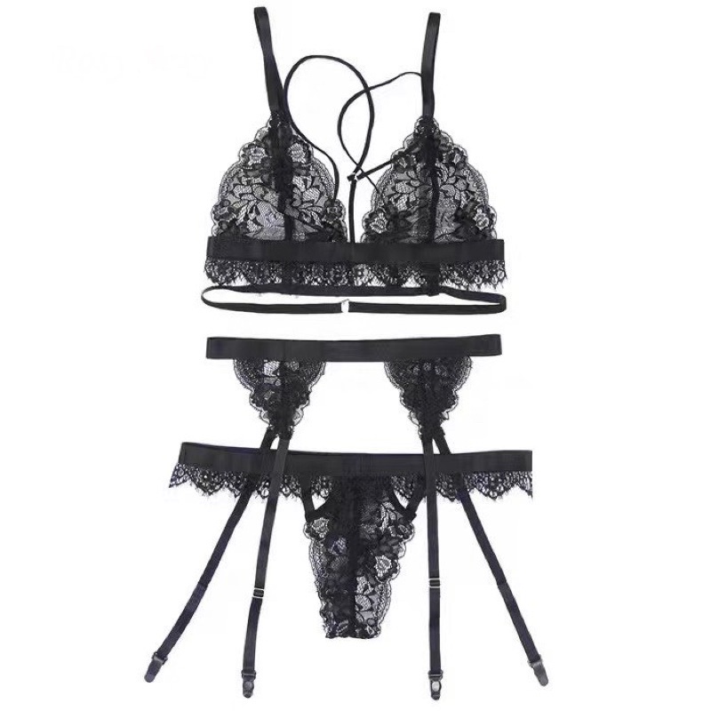 Set bralette ren mềm kèm đai kẹp tất sexy LG300