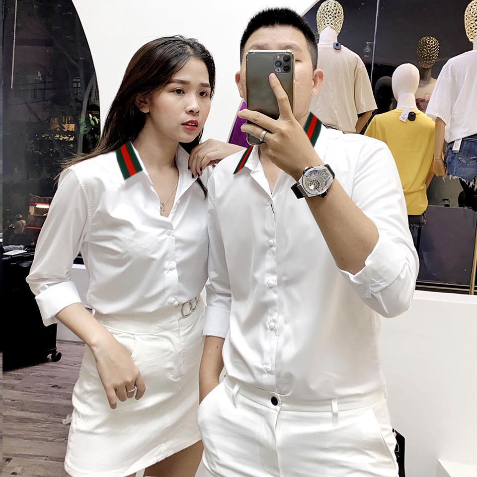 (VIDEO) Áo sơ mi đôi nam nữ phối viền họa tiết (Giá 1 Áo) | BigBuy360 - bigbuy360.vn
