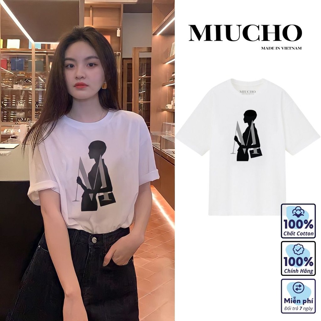 Áo phông nữ form rộng tay lỡ unisex đẹp, áo thun nữ form rộng tay lỡ unisex cotton hàn quốc AT024 Miucho in hình