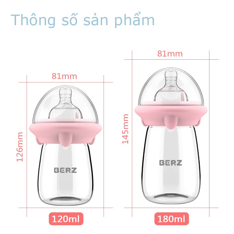 Bình Sữa BERZ Cổ Rộng Chống Sặc 120ml, 180ml Baby Bottle, Bình Sữa Dành Cho Trẻ Em, Trẻ Sơ Sinh Không Chứa BPA