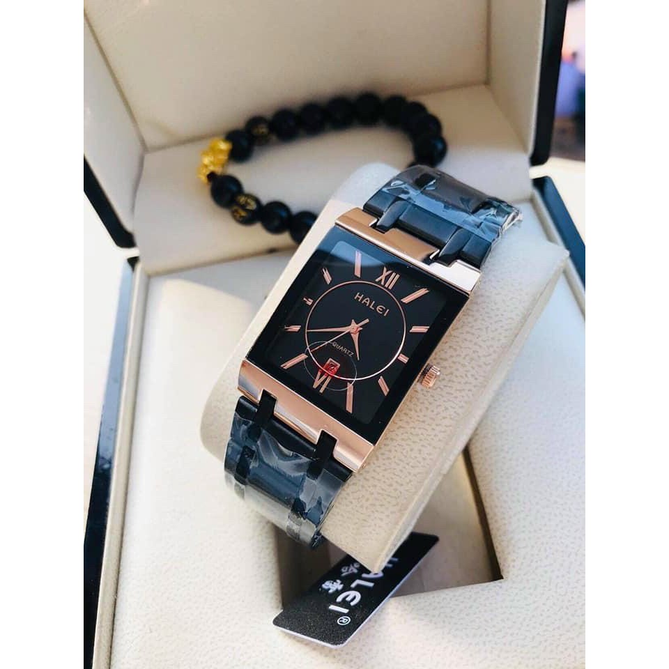 Đồng hồ nam HALEI HLV mặt vuông dây thép có lịch xem ngày
