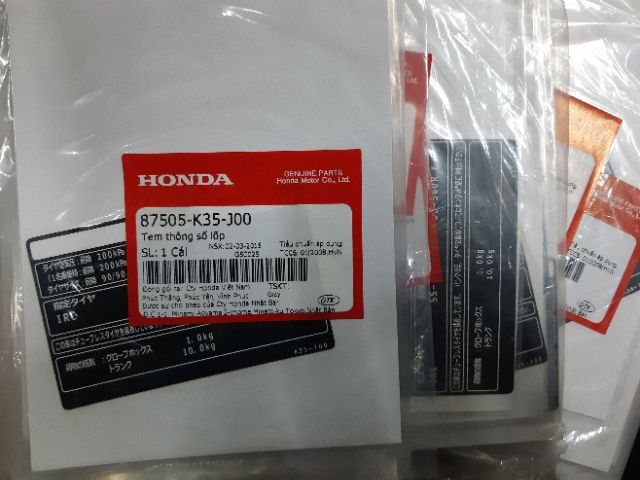 Tem thông số Lốp chính hãng HONDA