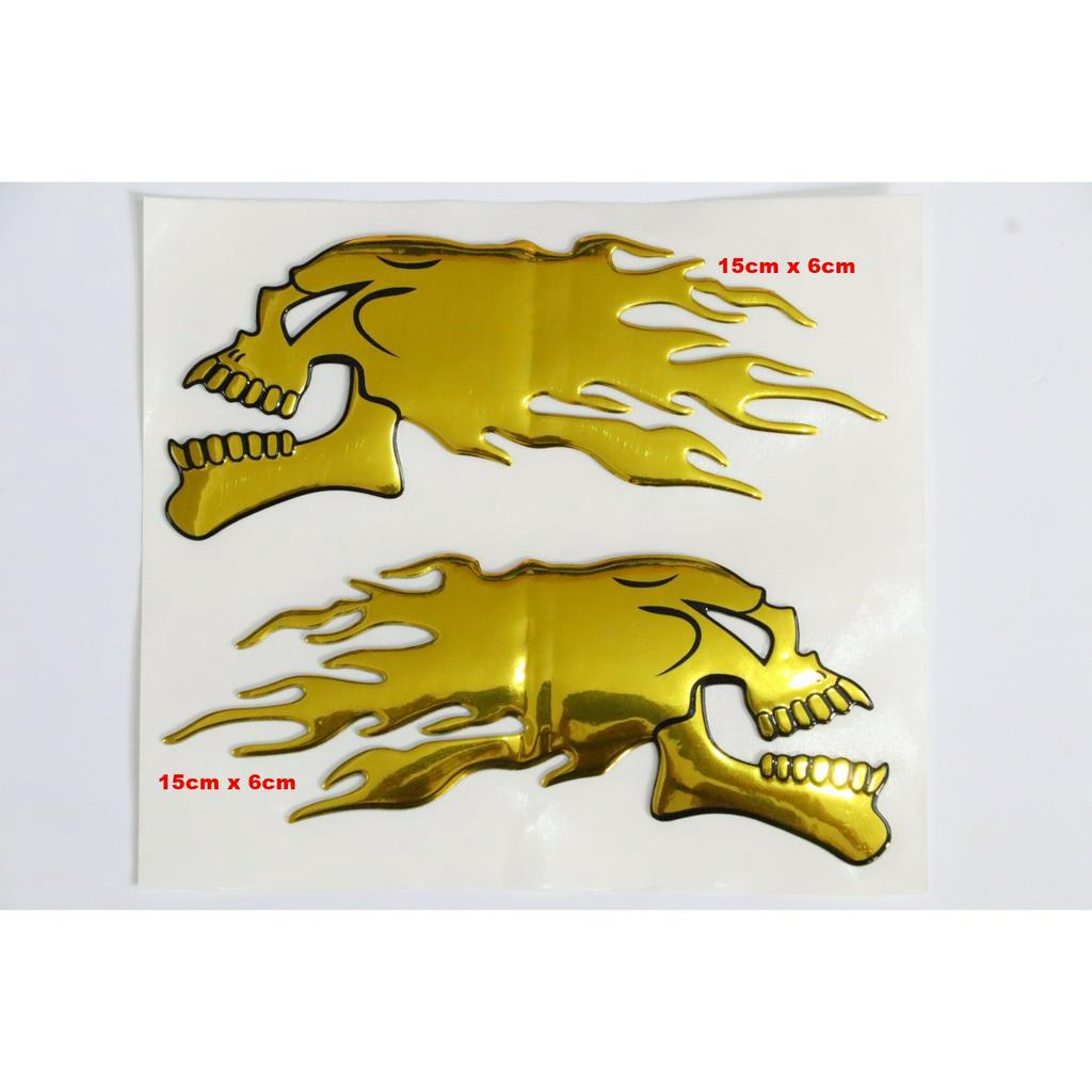 Tem đầu lâu lửa  3D nhựa nổi dán mõm, dè trước, dán mặt nạ, dán mũ bảo hiểm, dán thân đầu xe máy...