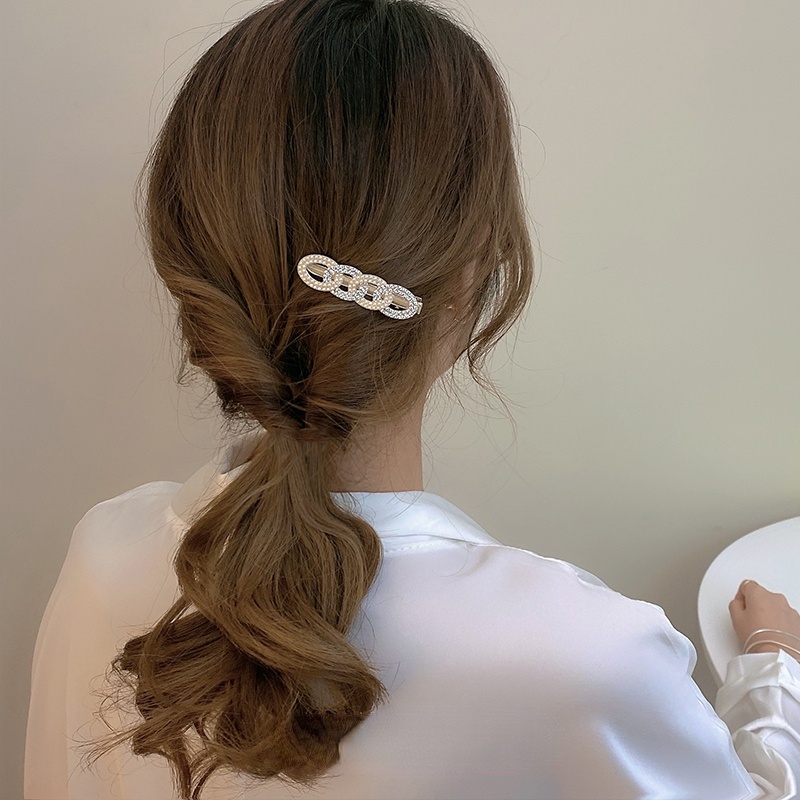 Kẹp Tóc Hình oval Đính Ngọc Trai Lấp Lánh Phong Cách Hàn Quốc Đơn Giản