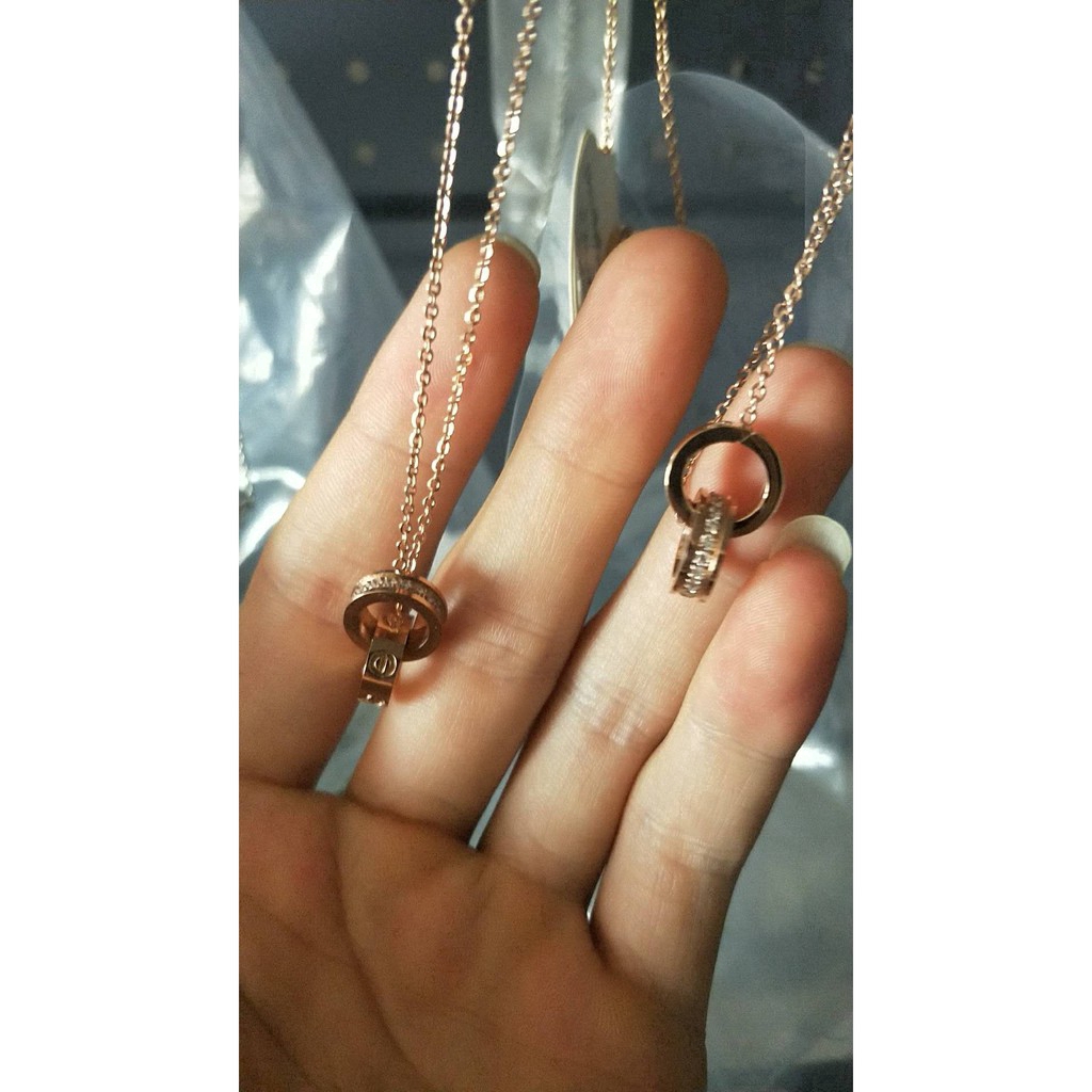 LOVE NECKLACE PINK GOLD with DIAMONDS with BOX