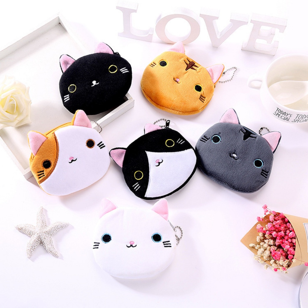 Ví cầm tay SHOPPA nữ đựng tiền xu vải nhung mềm mịn hình mèo cute xinh xắn dễ thương dành cho nữ giá rẻ