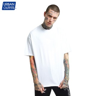 Áo Thun Nam Tay Lở URBAN OUTFITS Không Cổ Tròn Overtee Trơn Form Rộng Big Size 100% Cotton Unisex Trắng ATO001WHI