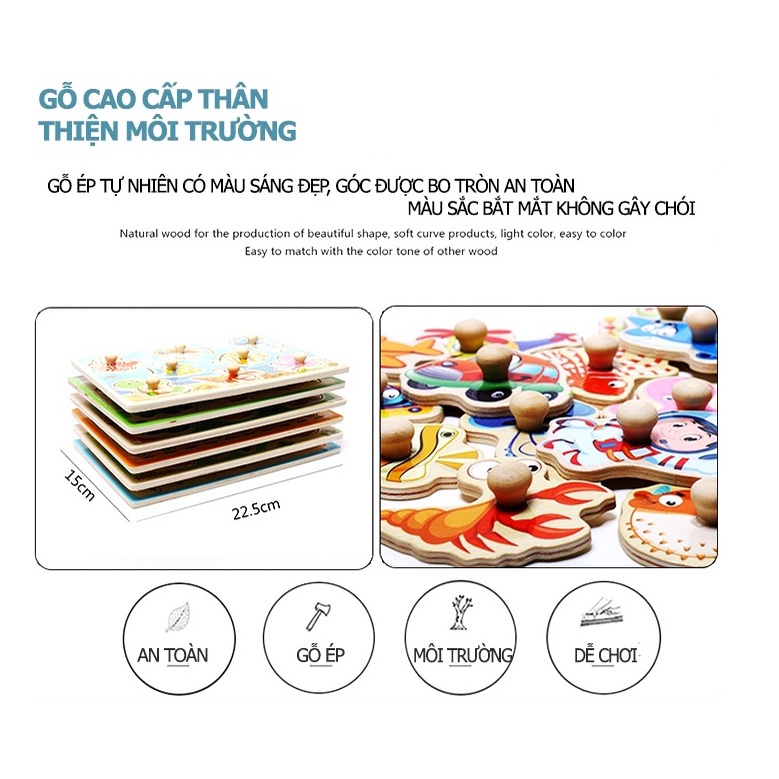 Đồ chơi bảng ghép gỗ có núm cầm loại 1, hàng đẹp, chắc chắn cho bé Gôn đồ chơi