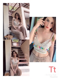 Croptop len thổ cẩm mặc đi biển