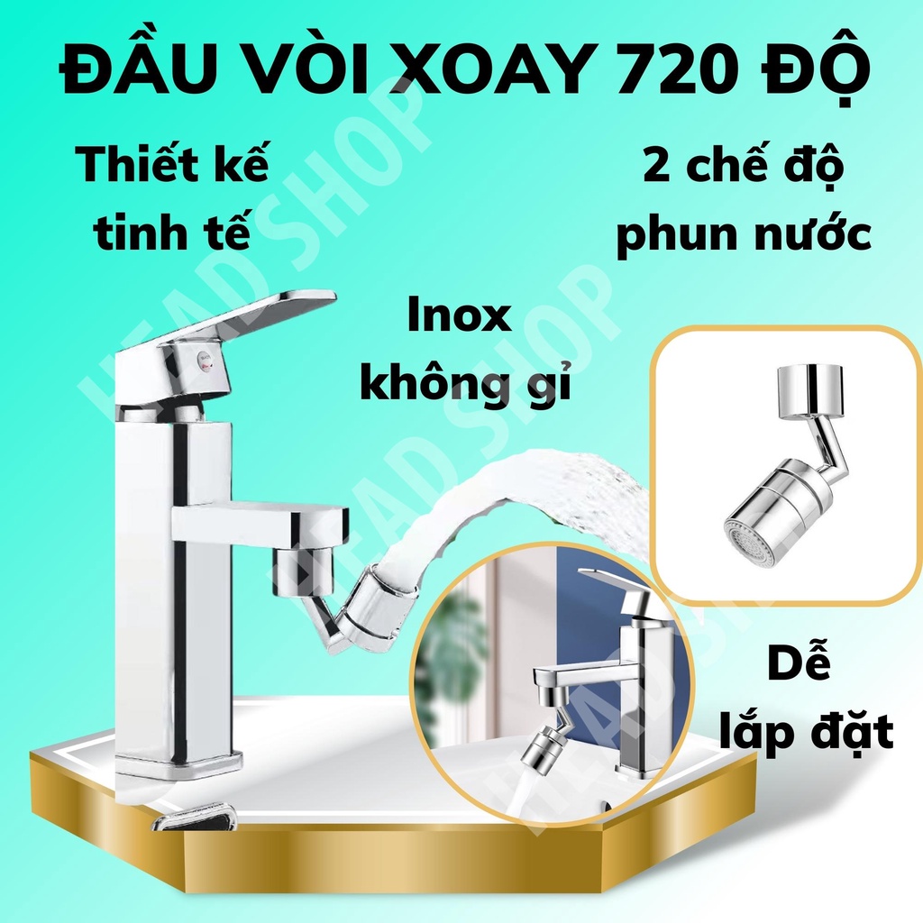 Đầu nối vòi nước lắp chậu thông minh xoay 720 độ rửa bát chén lavabo 2 chế độ nước chảy mã V3 HeadShop