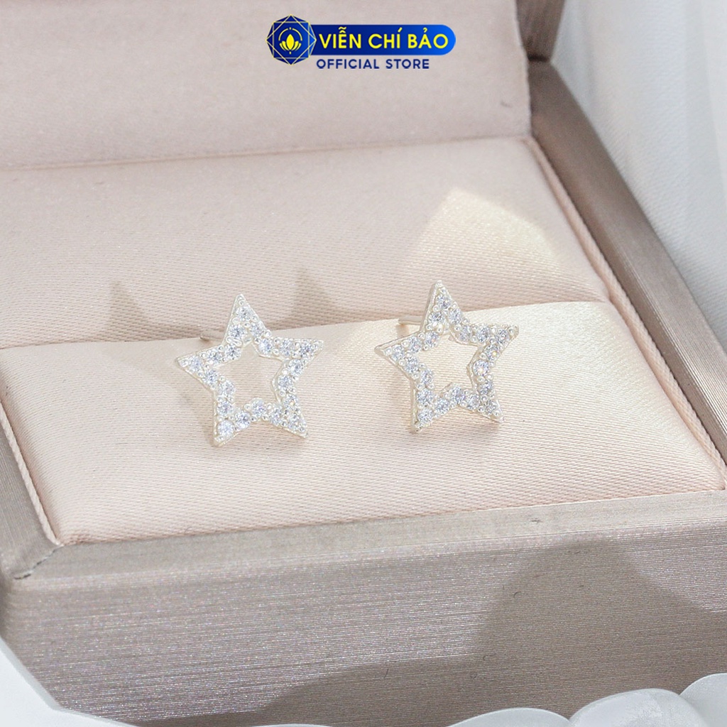 Bông tai bạc nữ Star đính đá chất liệu bạc 925 thời trang phụ kiện trang sức nữ Viễn Chí Bảo B400092