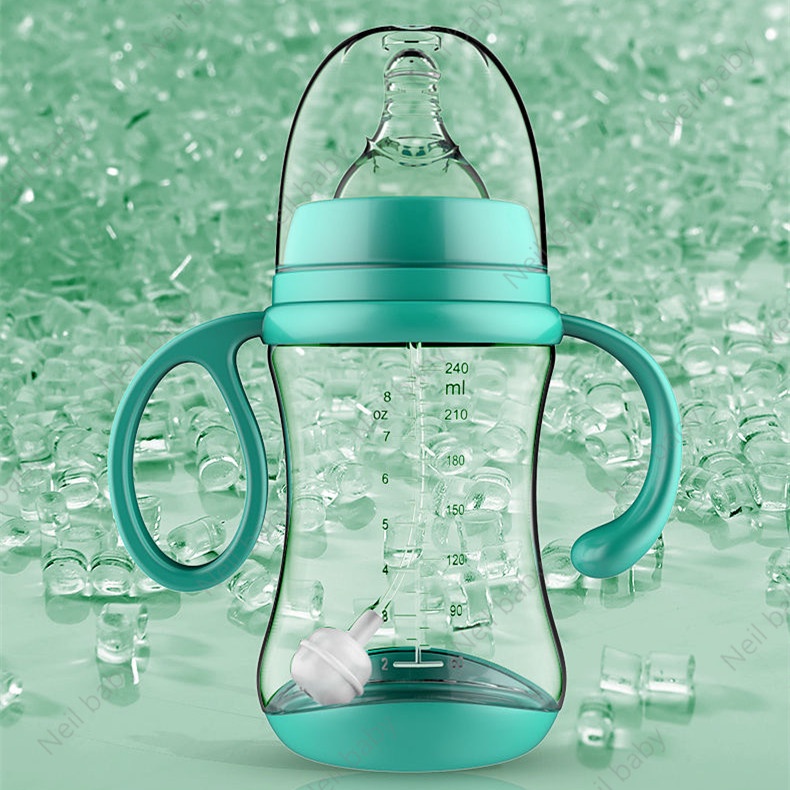 Bình Sữa Miệng Rộng Bằng Silicone Không Chứa BPA Kèm Ống Hút Cho Bé Sơ Sinh