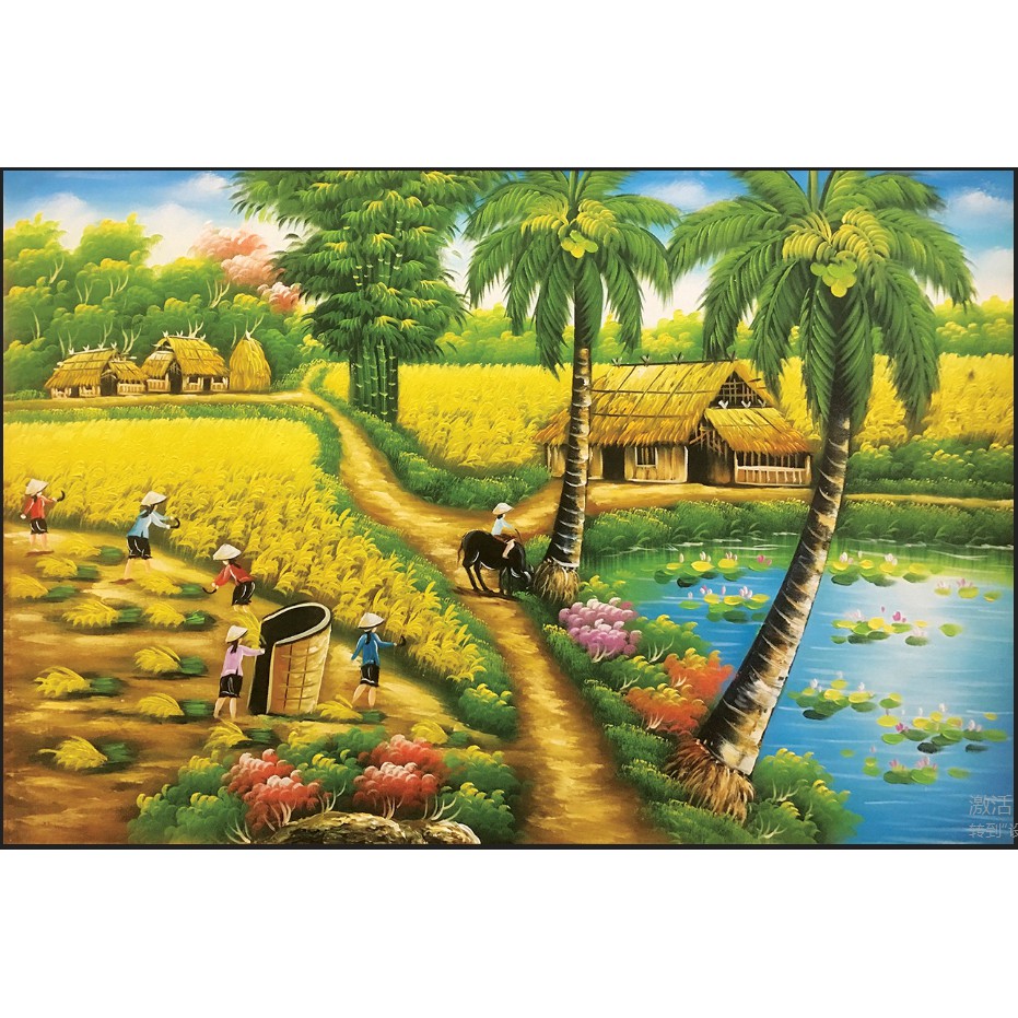 TRANH ĐÍNH ĐÁ Đồng Quê Phong Cảnh ABC AL88653 |72x48cm| chưa đính