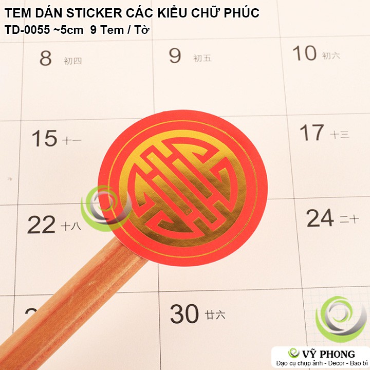 TEM DÁN TẾT CHỮ PHÚC TRÒN ĐỎ NĂM MỚI STICKER NHÃN DÁN ĐÁM CƯỚI TRANG TRÍ NIÊM PHONG BAO BÌ HỘP QUÀ BÁNH KẸO TD-0055