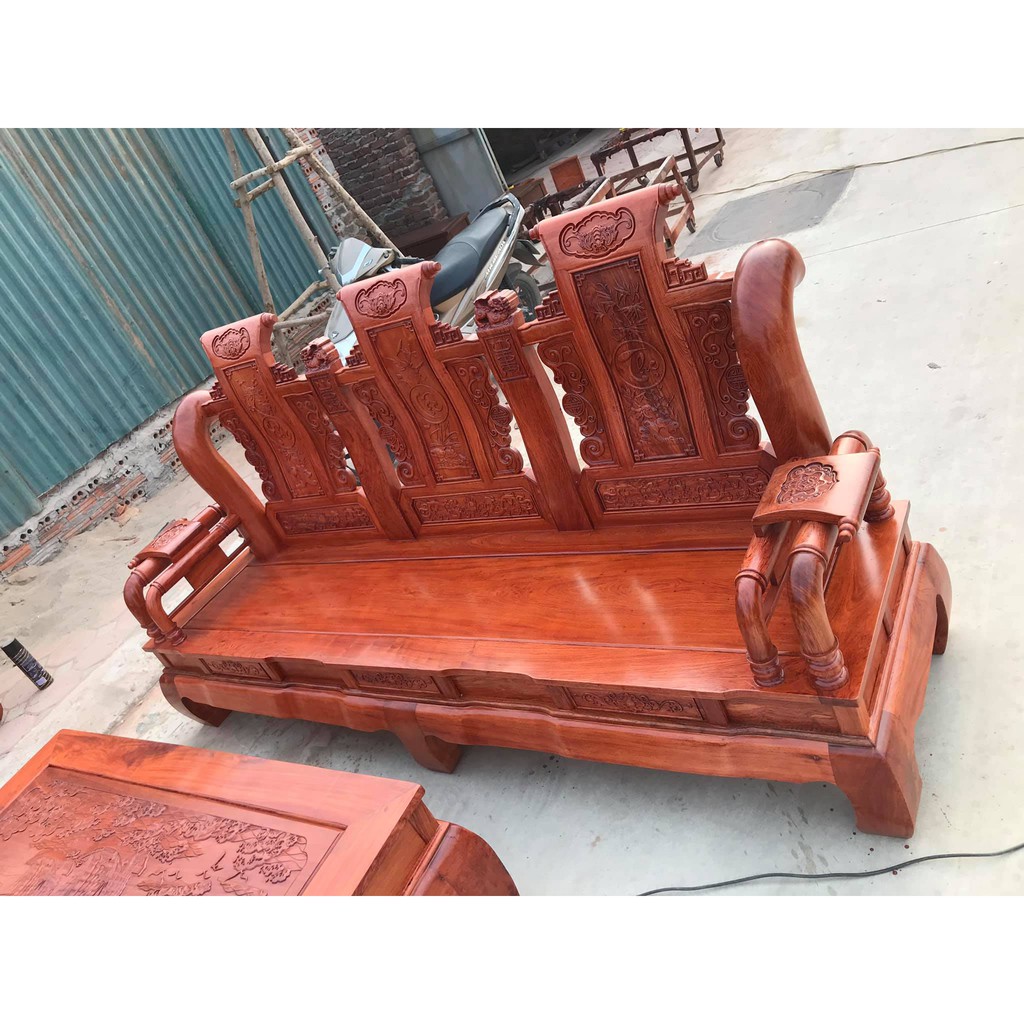 Bộ bàn ghế tần thủy hoàng gỗ hương đá tay 12 hàng cột liên yếm liền