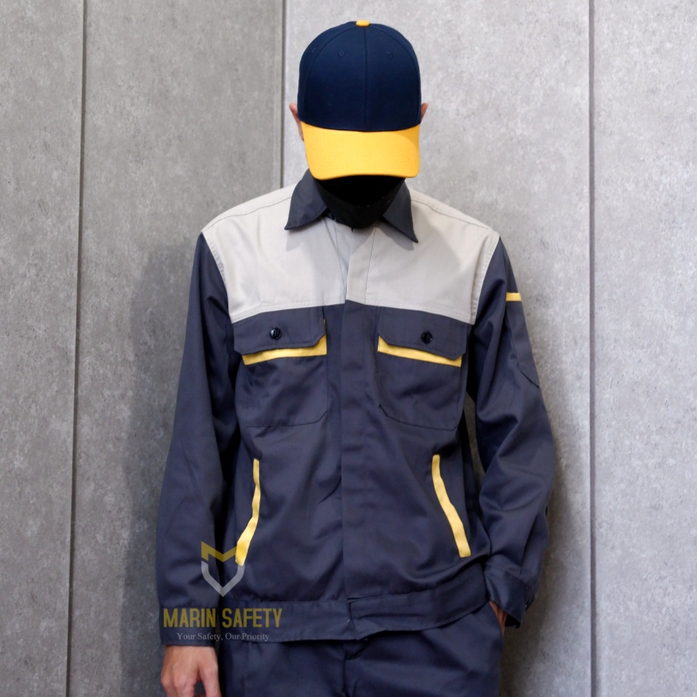 Quần áo bảo hộ lao động thương hiệu AGOTA QA04 vải kaki 3/1 phối màu dày dặn, bền bỉ, thoáng mát khi sử dụng