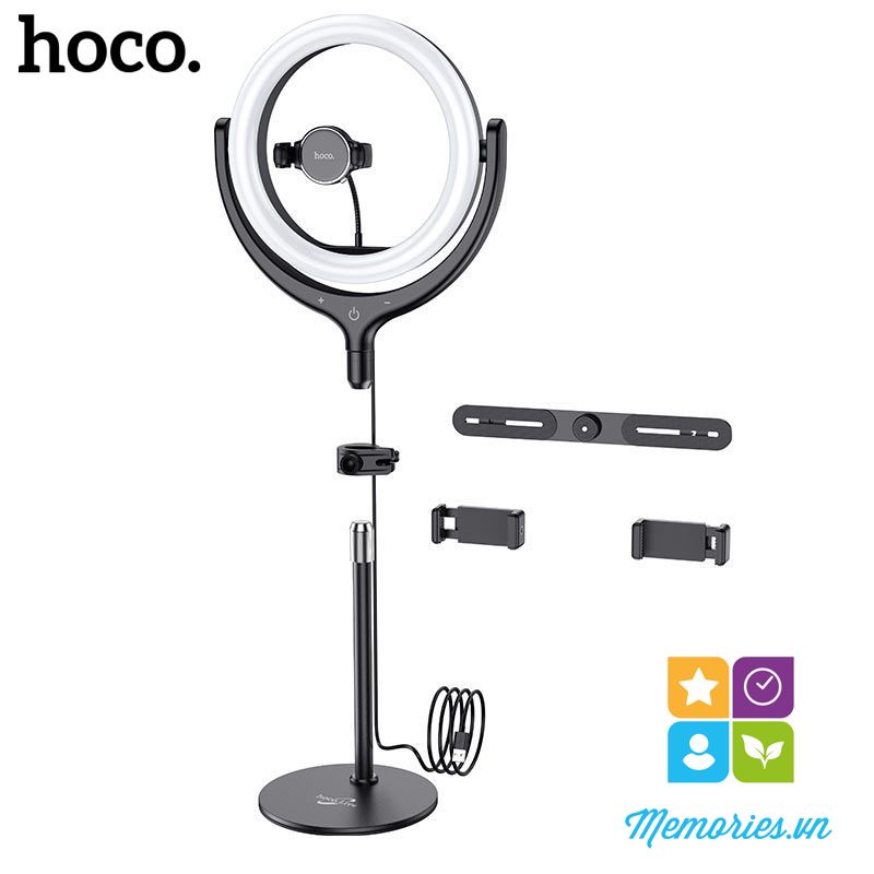Bộ đèn Led tròn Livestream Hoco LV01 + kèm 3 kẹp điện thoại selfie + chân đế - Hàng chính hãng, chất lượng cao