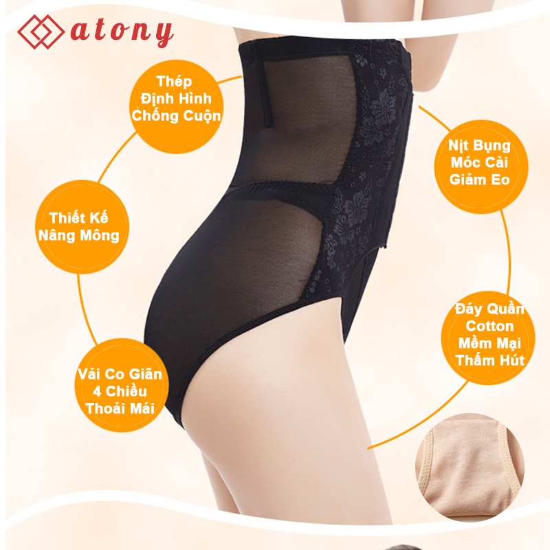 Quần Gen Nịt Bụng Cạp Cao Có Móc Cài ATONY Giúp Định Hình Bụng Tạo Đường Cong, Xiết Eo, Phối Ren Hoa Sexy | BigBuy360 - bigbuy360.vn