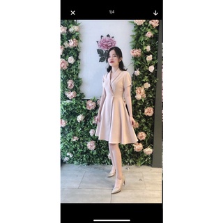 váy hồng be cổ bẻ