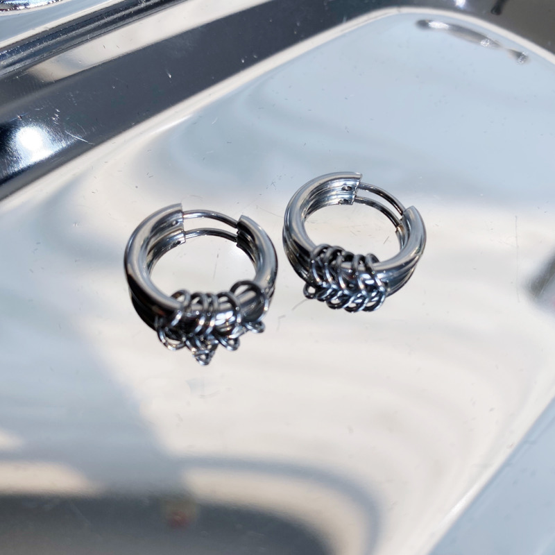 Khuyên tai dạng vòng kẹp bằng kim loại phong cách đường phố cá tính đen tối đơn giản 19182