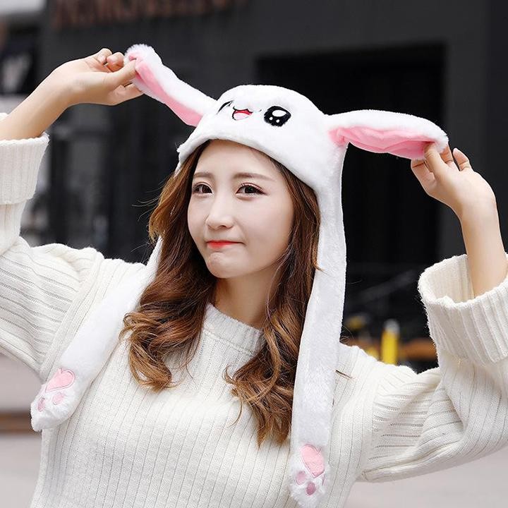 Mũ len tai thỏ giật-Mũ len gấu trúc giật Black ping dễ thương SIÊU HOT HIT