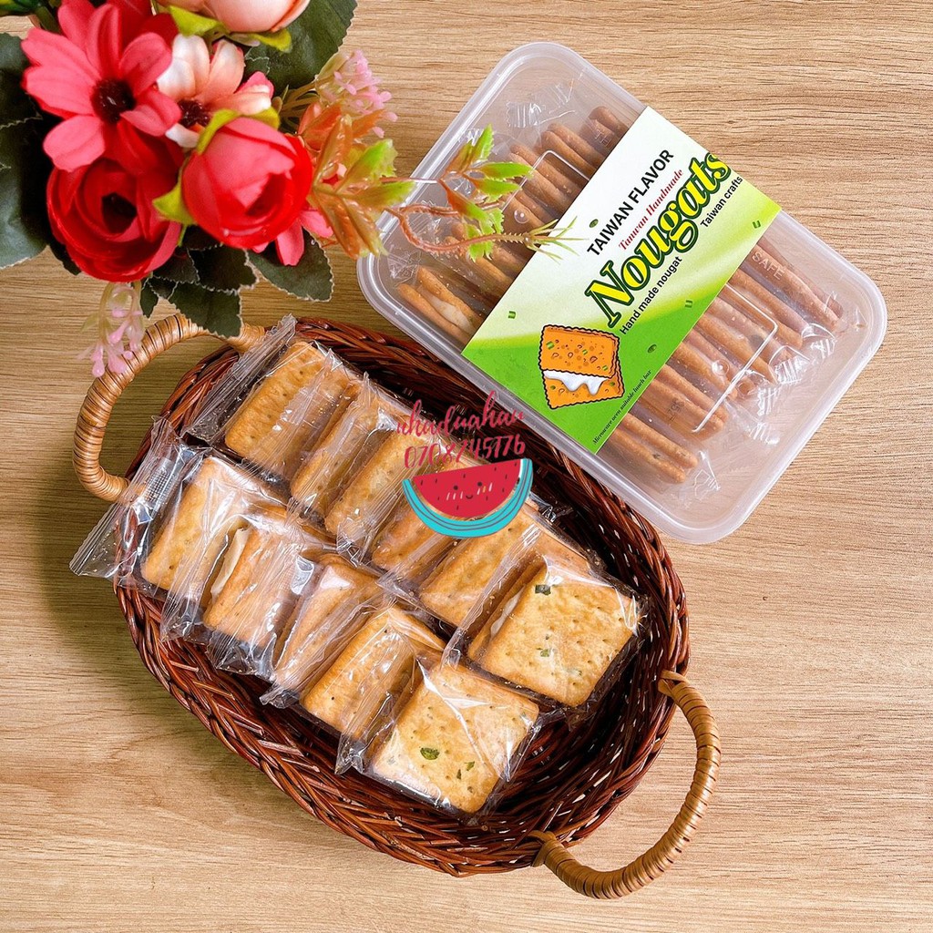 Bánh hành kẹp nougat phomai kéo sợi Đài Loan hàng xịn siêu ngon gói 250g 16 bánh